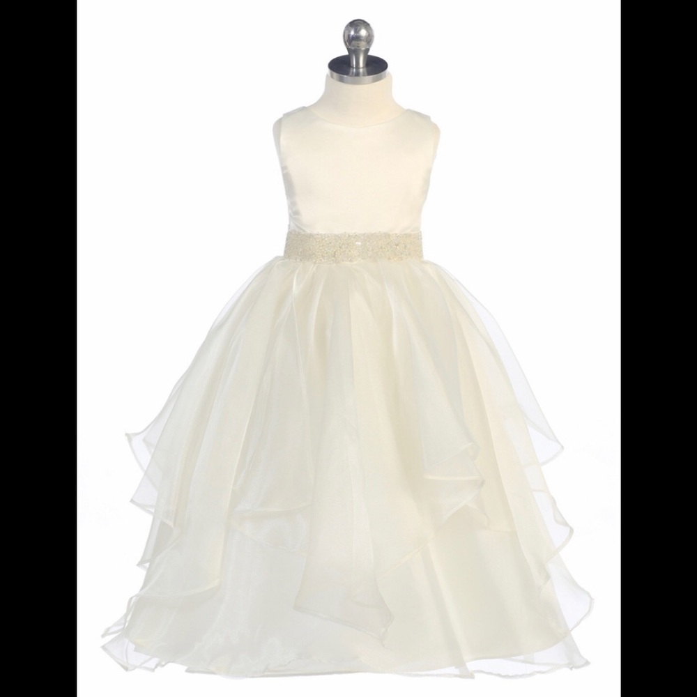 Ivory Satin & Organza Layered Dress 2T